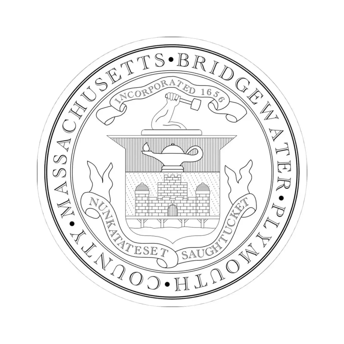 Seal of Bridgewater Massachusetts (United States) STICKER Vinyl Kiss-Cut Decal 4 Inch White - The Sticker Space