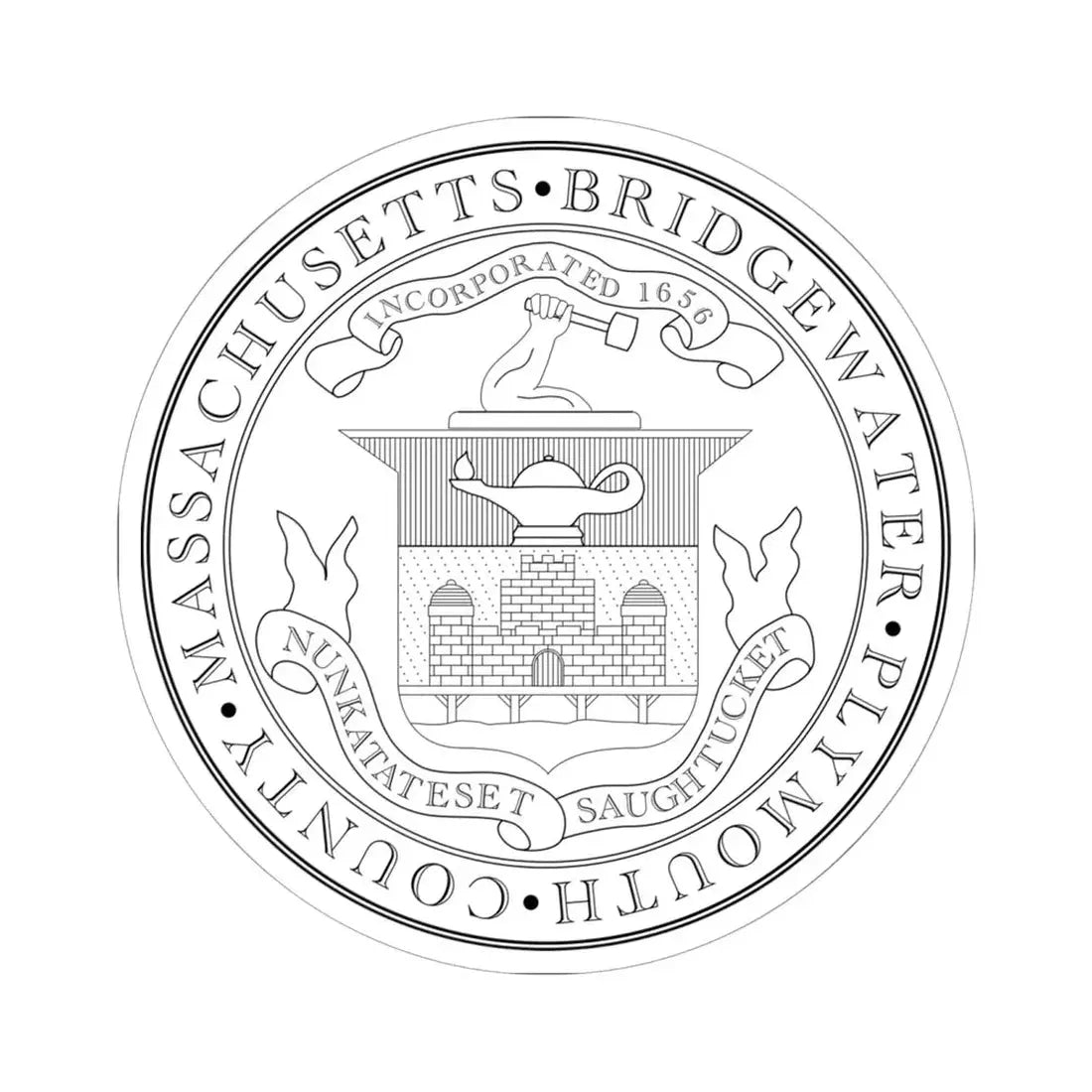 Seal of Bridgewater Massachusetts (United States) STICKER Vinyl Kiss-Cut Decal 6 Inch White - The Sticker Space