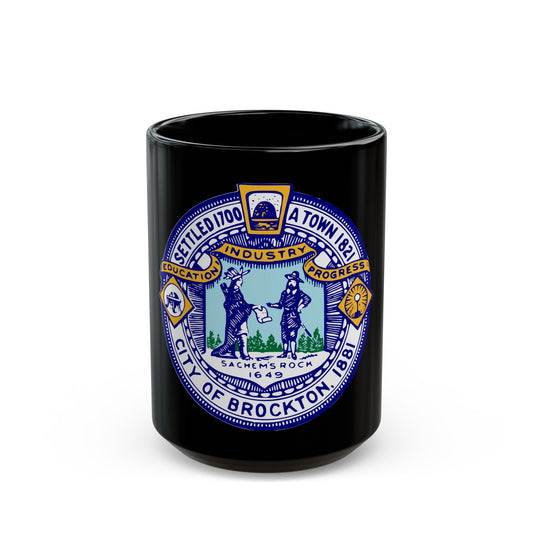 Seal of Brockton Massachusetts - Black Coffee Mug-15oz-The Sticker Space