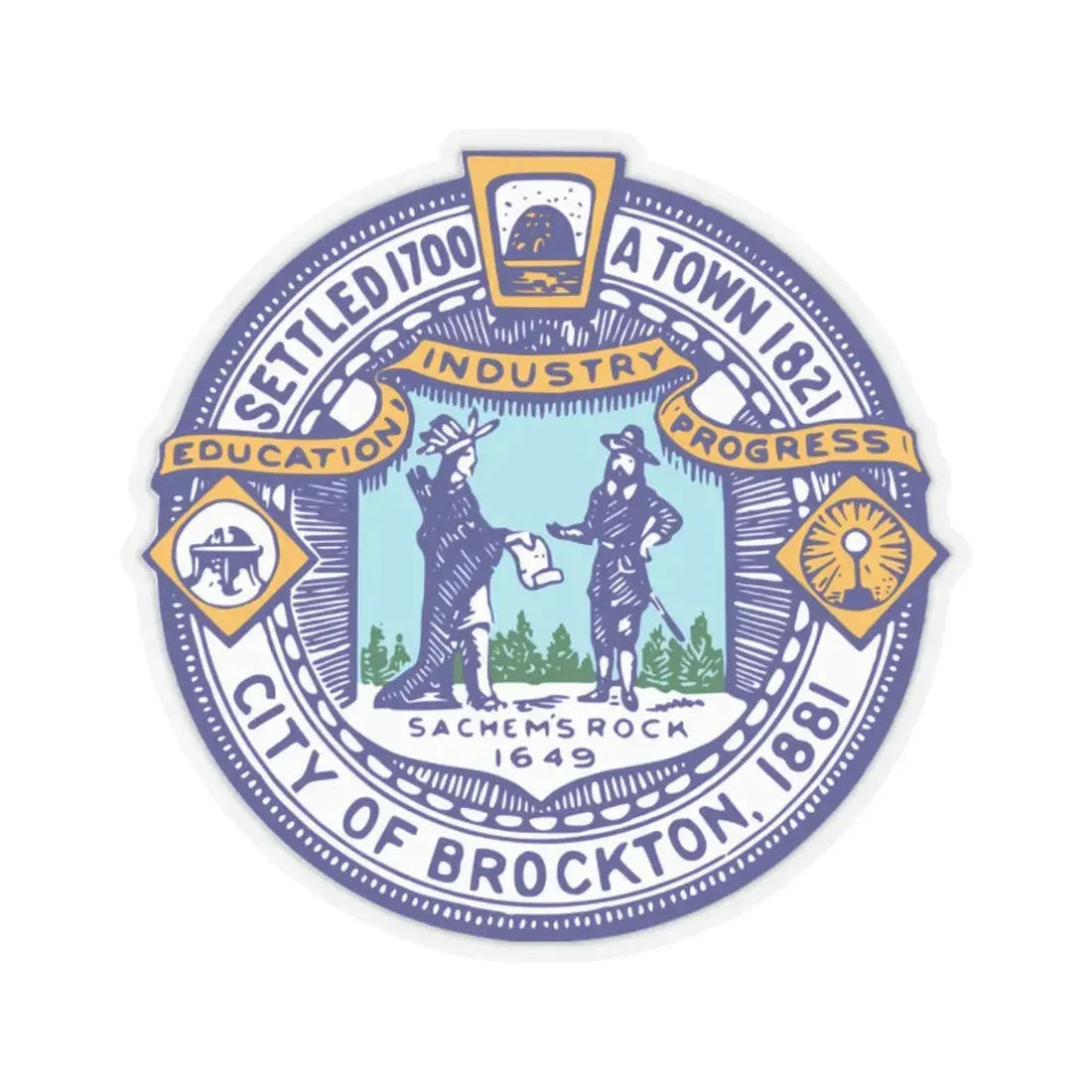 Seal of Brockton Massachusetts - STICKER Vinyl Kiss-Cut Decal 2 Inch Transparent - The Sticker Space