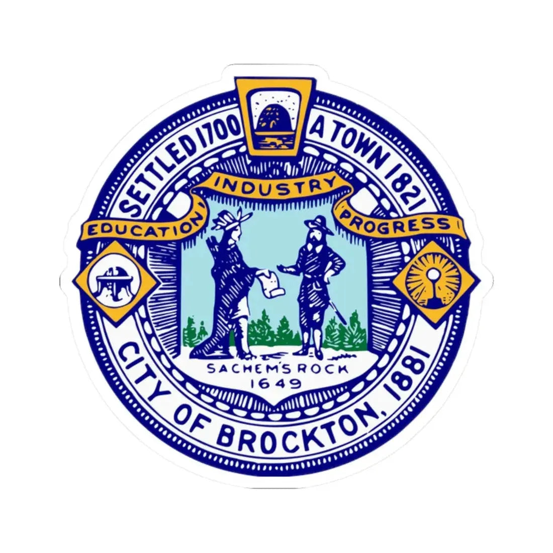 Seal of Brockton Massachusetts - STICKER Vinyl Kiss-Cut Decal 2 Inch White - The Sticker Space