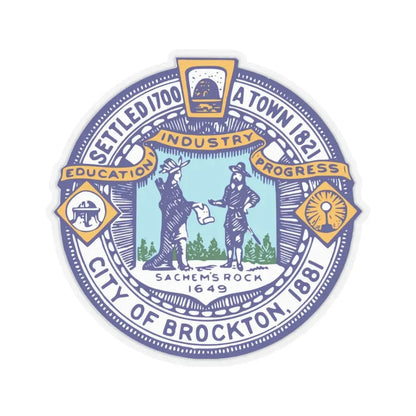 Seal of Brockton Massachusetts - STICKER Vinyl Kiss-Cut Decal 3 Inch Transparent - The Sticker Space