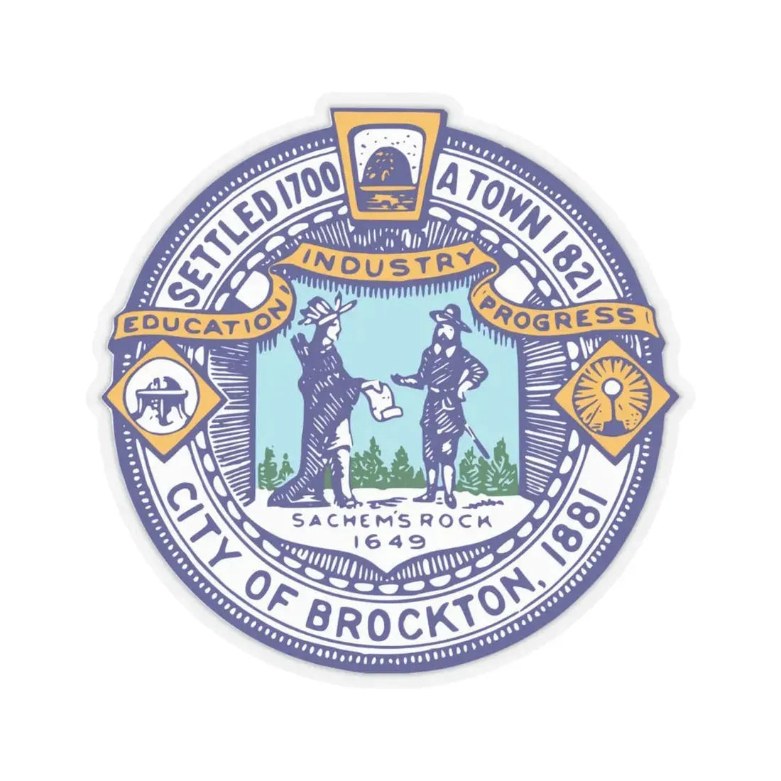 Seal of Brockton Massachusetts - STICKER Vinyl Kiss-Cut Decal 4 Inch Transparent - The Sticker Space