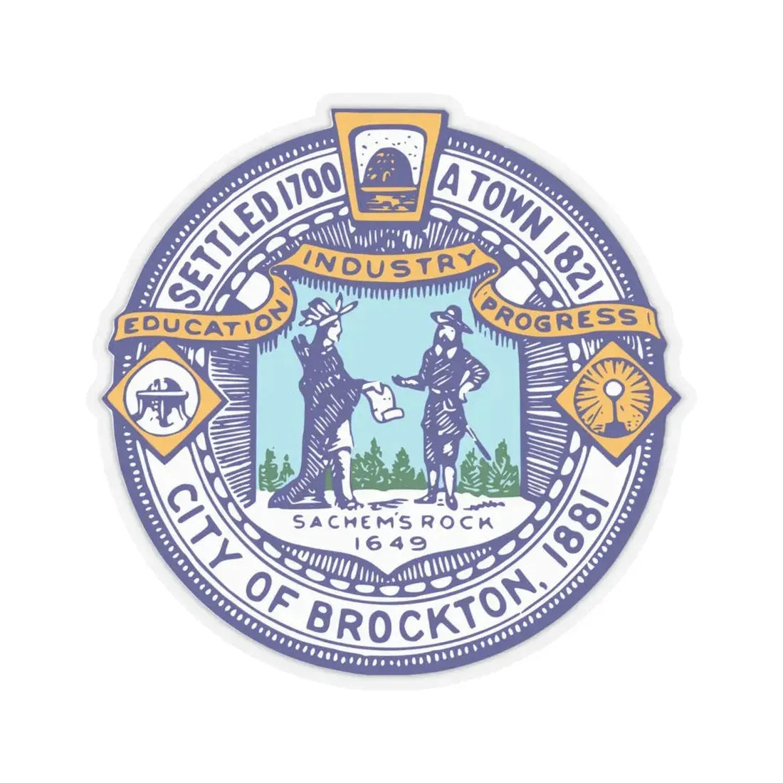 Seal of Brockton Massachusetts - STICKER Vinyl Kiss-Cut Decal 6 Inch Transparent - The Sticker Space