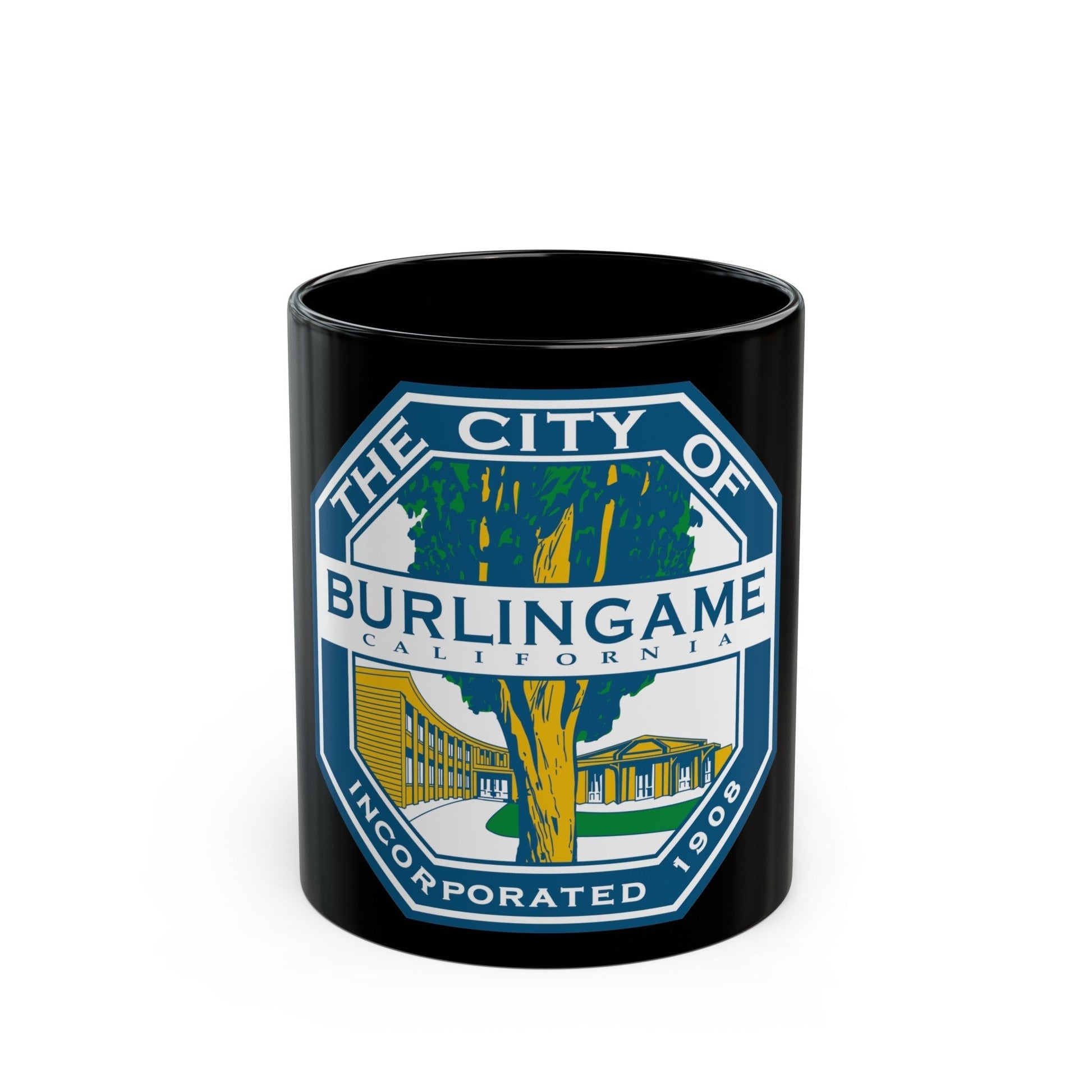 Seal of Burlingame California - Black Coffee Mug-11oz-The Sticker Space