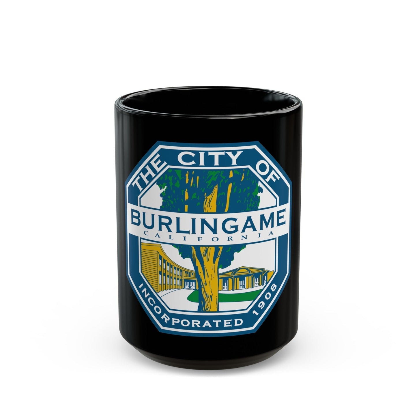 Seal of Burlingame California - Black Coffee Mug-15oz-The Sticker Space