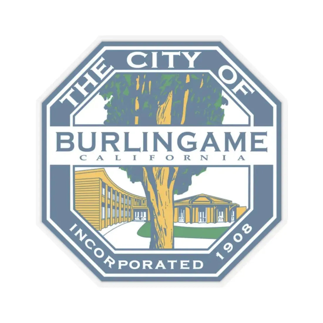 Seal of Burlingame California - STICKER Vinyl Kiss-Cut Decal 2 Inch Transparent - The Sticker Space