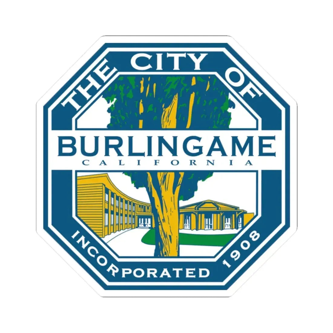 Seal of Burlingame California - STICKER Vinyl Kiss-Cut Decal 2 Inch White - The Sticker Space