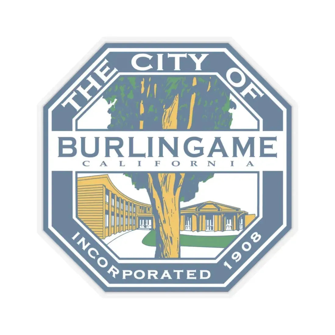 Seal of Burlingame California - STICKER Vinyl Kiss-Cut Decal 3 Inch Transparent - The Sticker Space