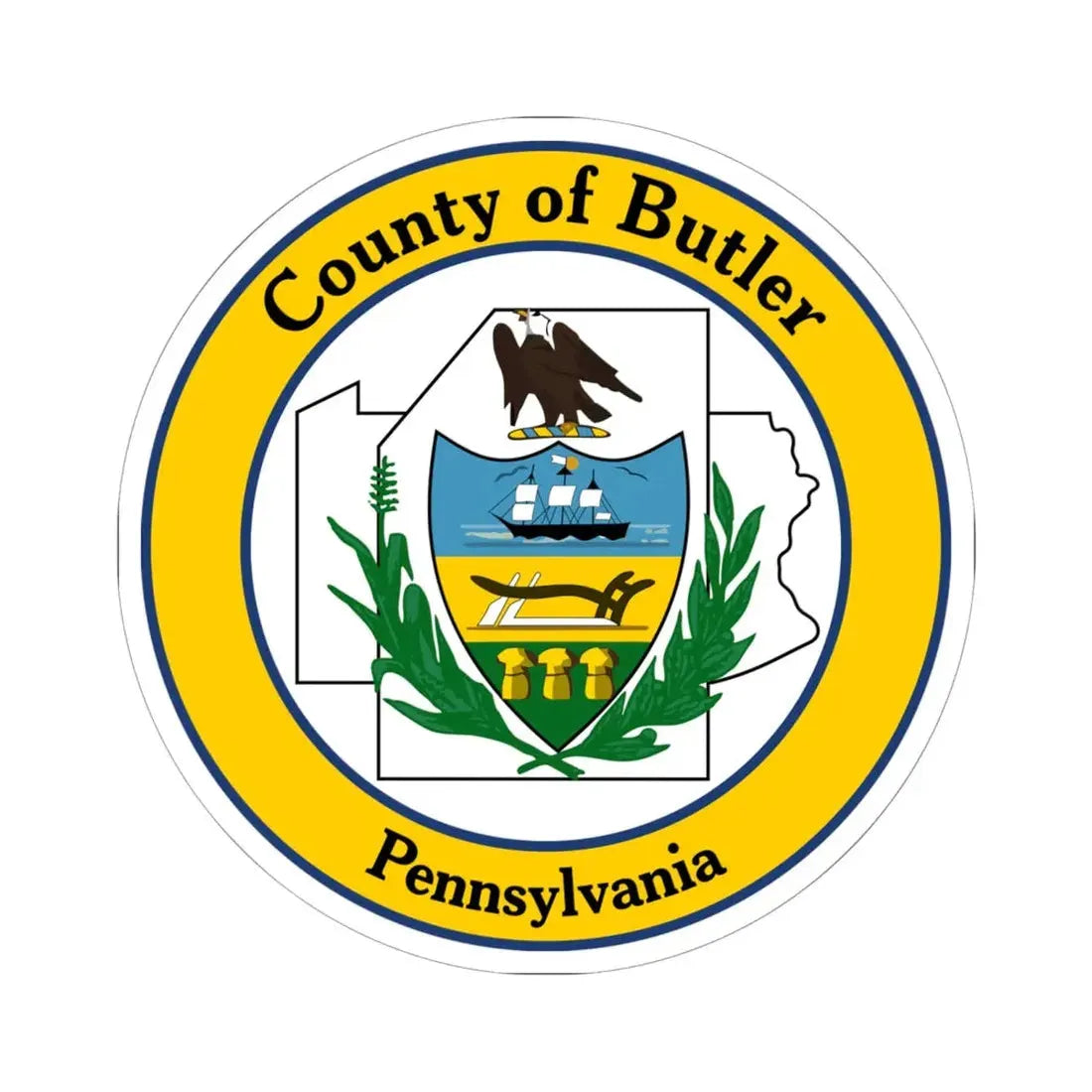 Seal of Butler County Pennsylvania (United States) STICKER Vinyl Kiss-Cut Decal 6 Inch White - The Sticker Space