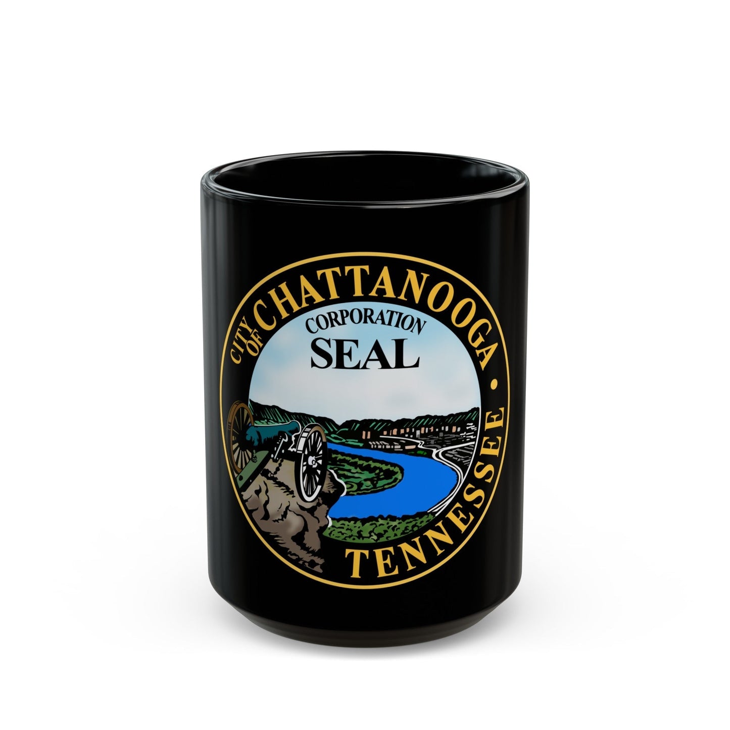 Seal of Chattanooga Tennessee - Black Coffee Mug-15oz-The Sticker Space