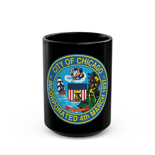 Seal of Chicago Illinois - Black Coffee Mug-15oz-The Sticker Space