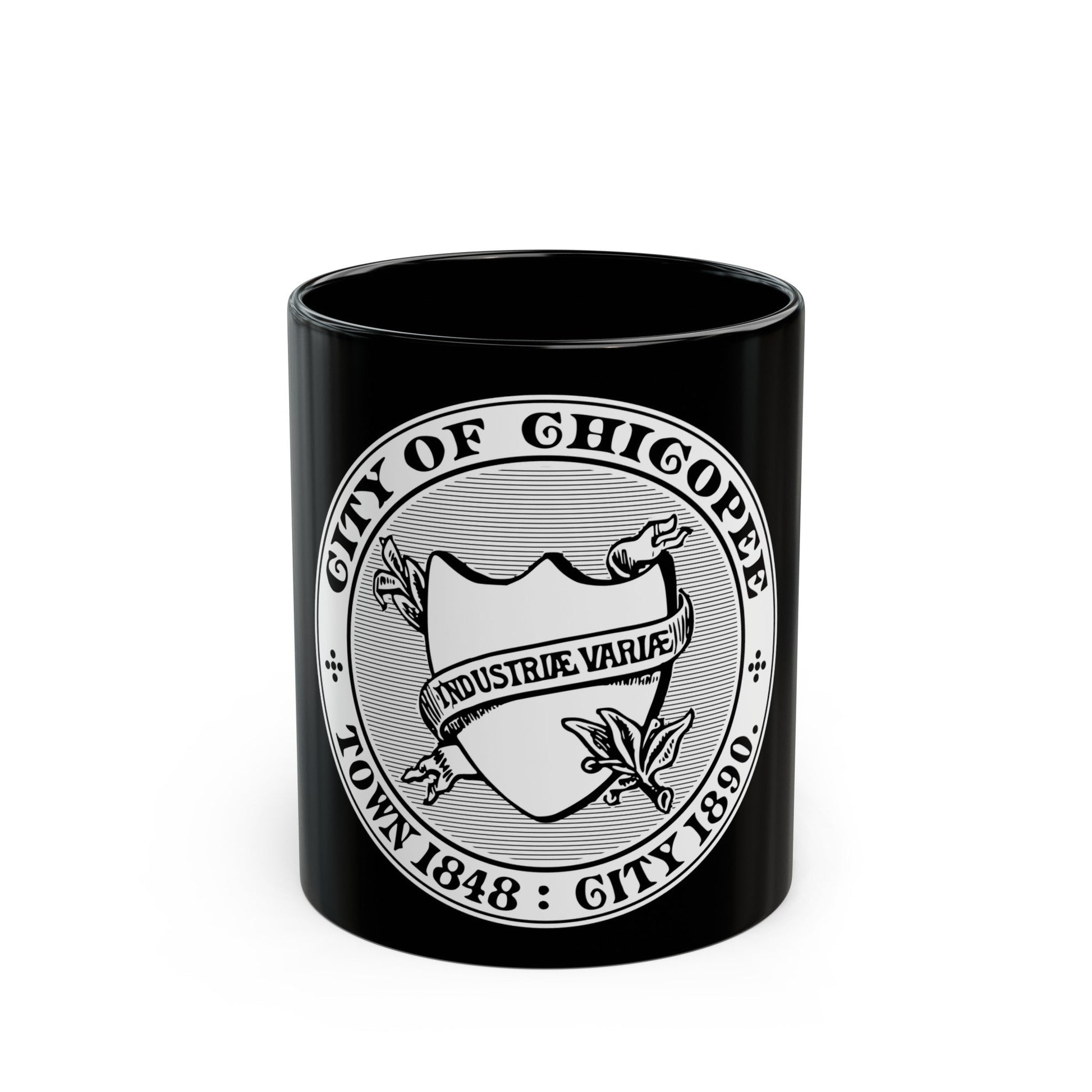 Seal of Chicopee Massachusetts - Black Coffee Mug-11oz-The Sticker Space