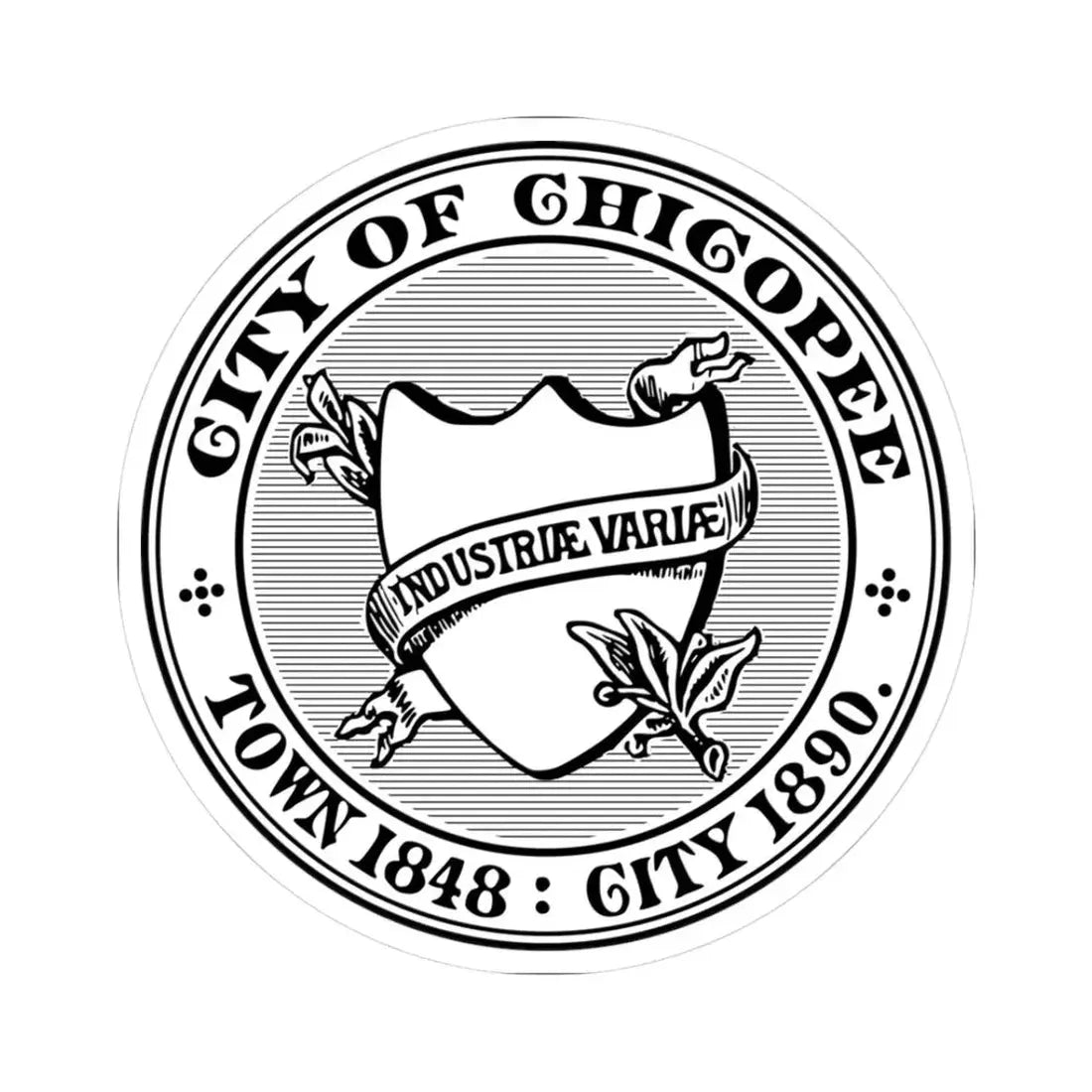 Seal of Chicopee Massachusetts - STICKER Vinyl Kiss-Cut Decal 3 Inch White - The Sticker Space