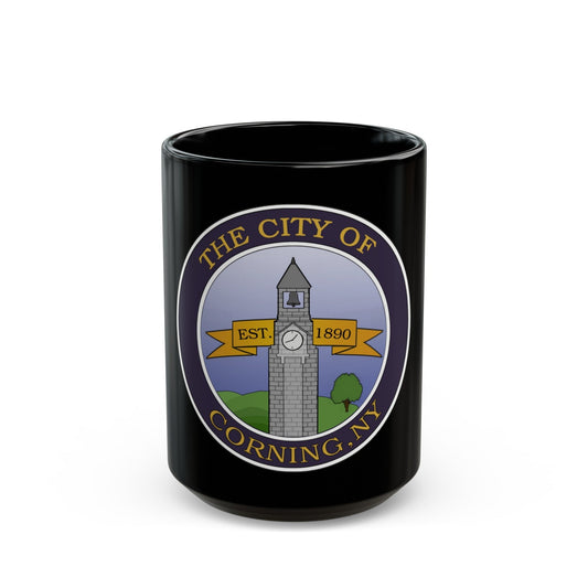 Seal of Corning NY - Black Coffee Mug-15oz-The Sticker Space