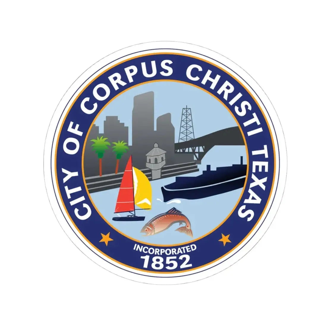Seal of Corpus Christi Texas (United States) STICKER Vinyl Kiss-Cut Decal 4 Inch White - The Sticker Space
