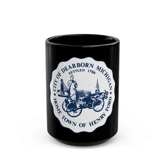 Seal of Dearborn Michigan - Black Coffee Mug-15oz-The Sticker Space