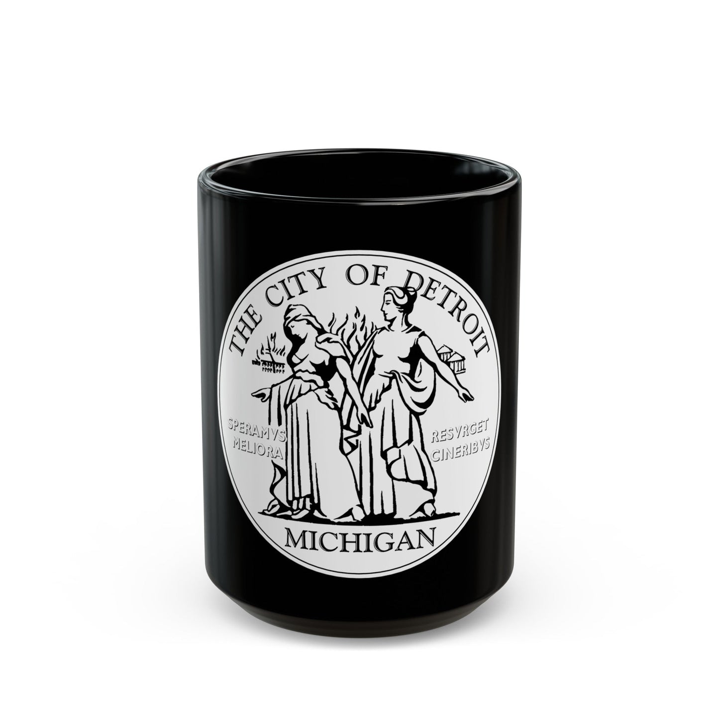 Seal of Detroit - Black Coffee Mug-15oz-The Sticker Space