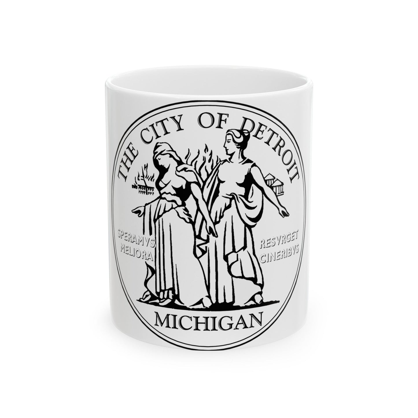 Seal of Detroit - White Coffee Mug-11oz-The Sticker Space