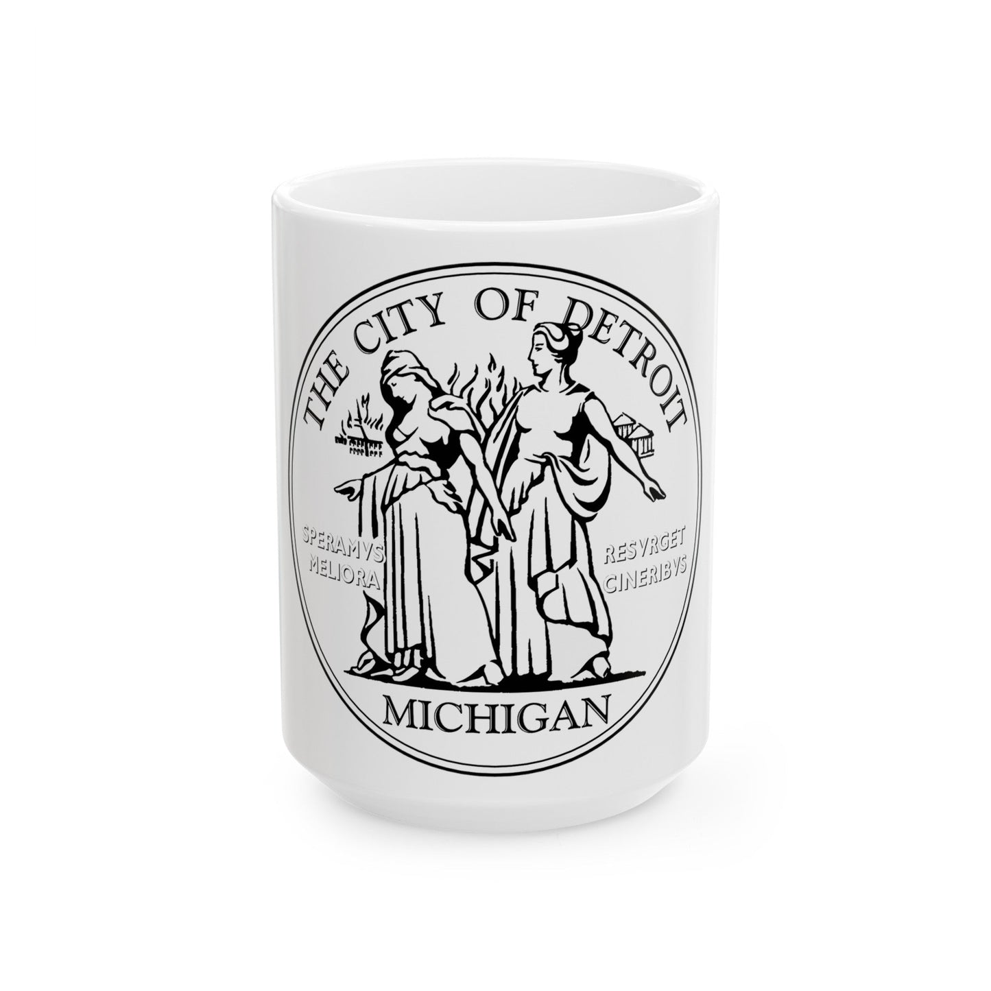 Seal of Detroit - White Coffee Mug-15oz-The Sticker Space