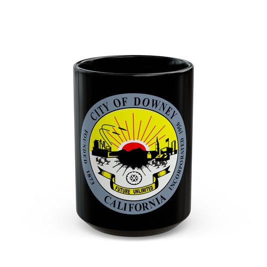 Seal of Downey California - Black Coffee Mug-15oz-The Sticker Space