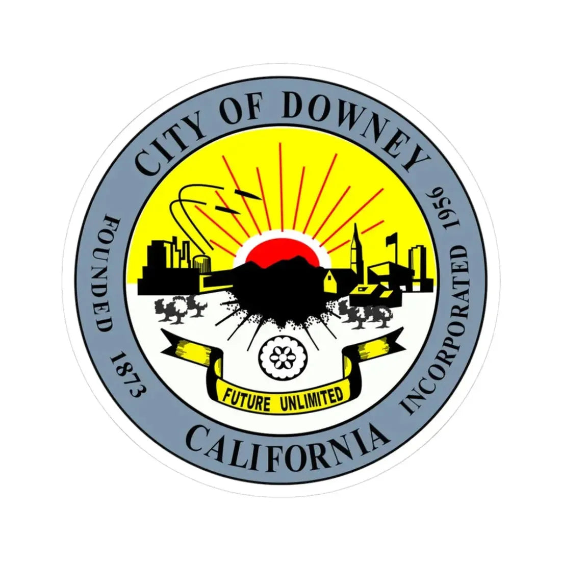 Seal of Downey California - STICKER Vinyl Kiss-Cut Decal 3 Inch White - The Sticker Space