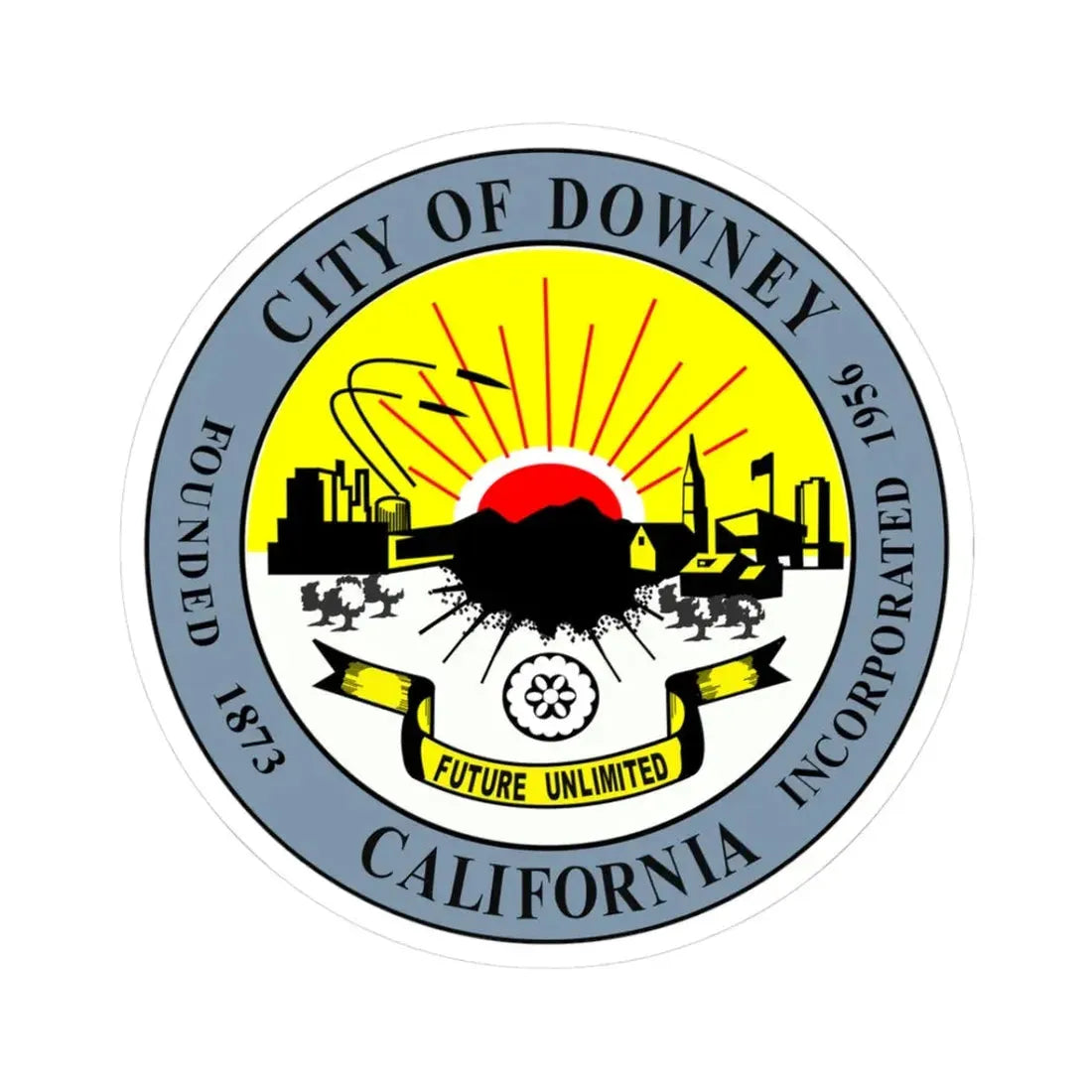 Seal of Downey California (United States) STICKER Vinyl Kiss-Cut Decal 3 Inch White - The Sticker Space