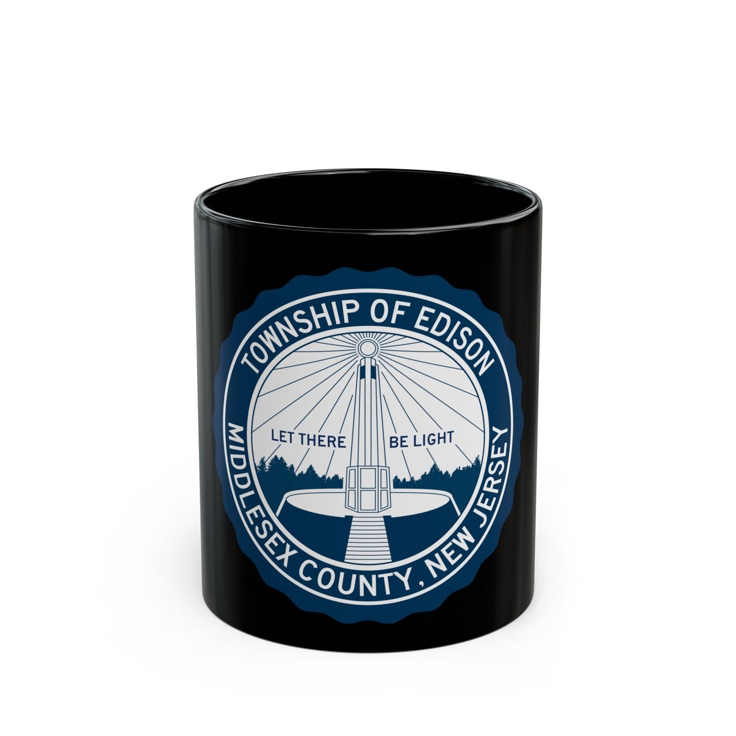 Seal of Edison NJ - Black Coffee Mug-11oz-The Sticker Space