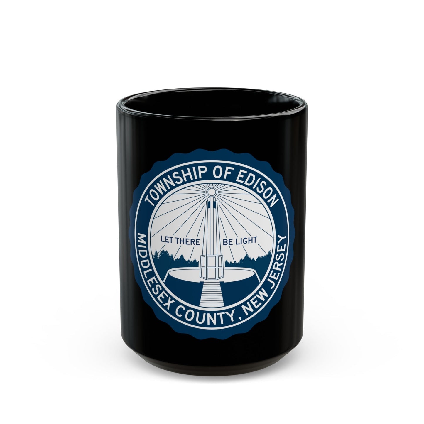 Seal of Edison NJ - Black Coffee Mug-15oz-The Sticker Space