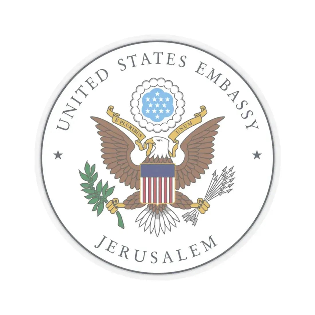 Seal of Embassy of the United States Jerusalem (United States) STICKER Vinyl Kiss-Cut Decal 3 Inch Transparent - The Sticker Space