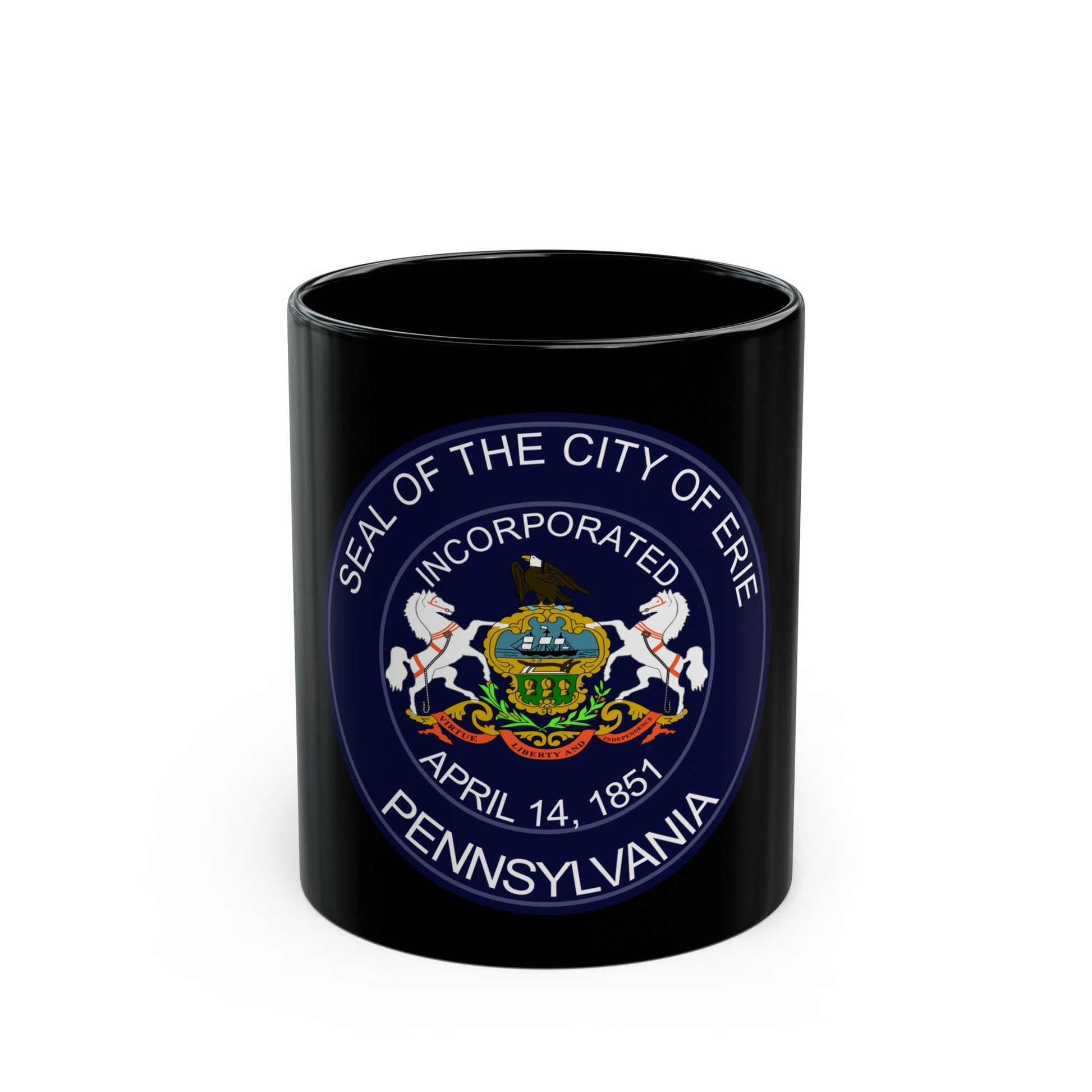 Seal of Erie Pennsylvania - Black Coffee Mug-11oz-The Sticker Space