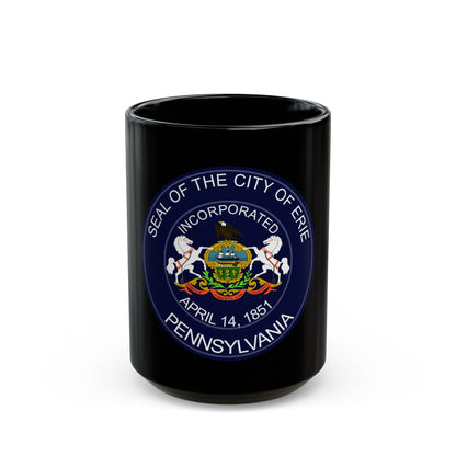 Seal of Erie Pennsylvania - Black Coffee Mug-15oz-The Sticker Space