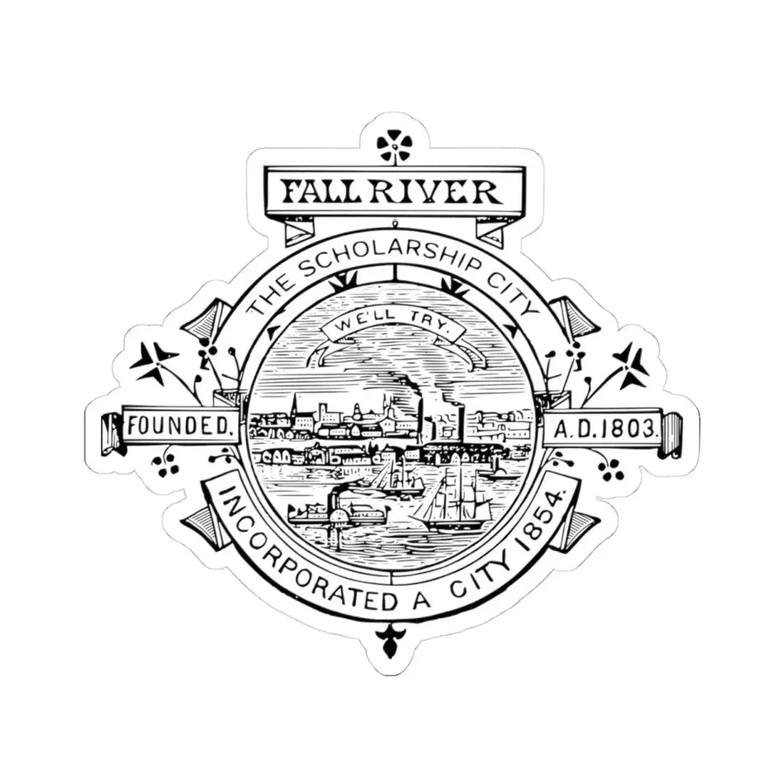 Seal of Fall River Massachusetts (United States) STICKER Vinyl Kiss-Cut Decal 4 Inch White - The Sticker Space