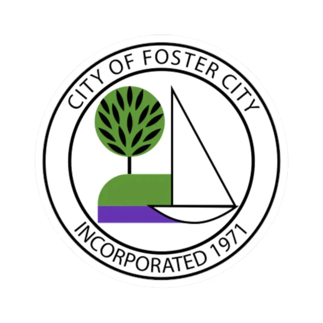 Seal of Foster City California (United States) STICKER Vinyl Kiss-Cut Decal 2 Inch White - The Sticker Space