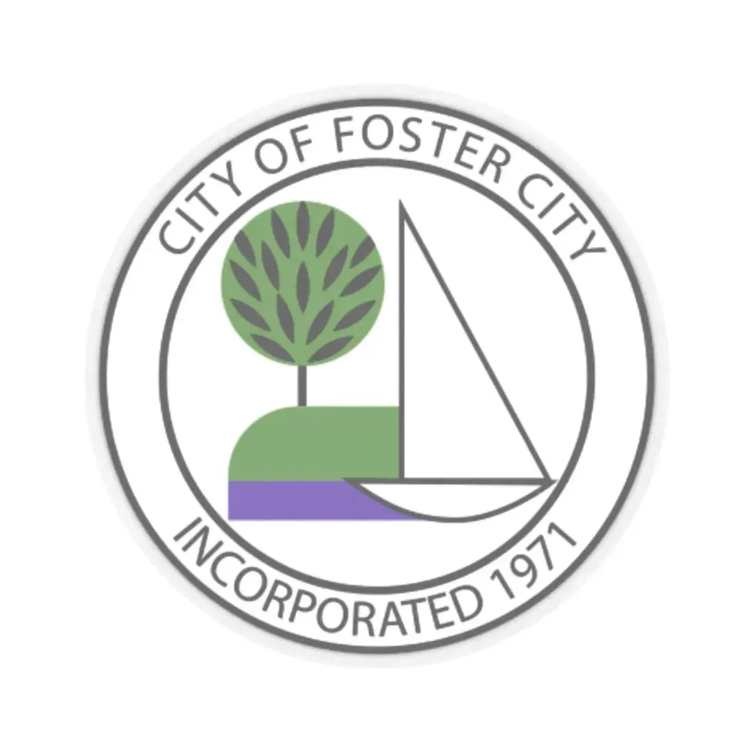 Seal of Foster City California (United States) STICKER Vinyl Kiss-Cut Decal 4 Inch Transparent - The Sticker Space