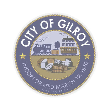 Seal of Gilroy California (United States) STICKER Vinyl Kiss-Cut Decal 2 Inch Transparent - The Sticker Space