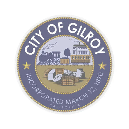 Seal of Gilroy California (United States) STICKER Vinyl Kiss-Cut Decal 3 Inch Transparent - The Sticker Space