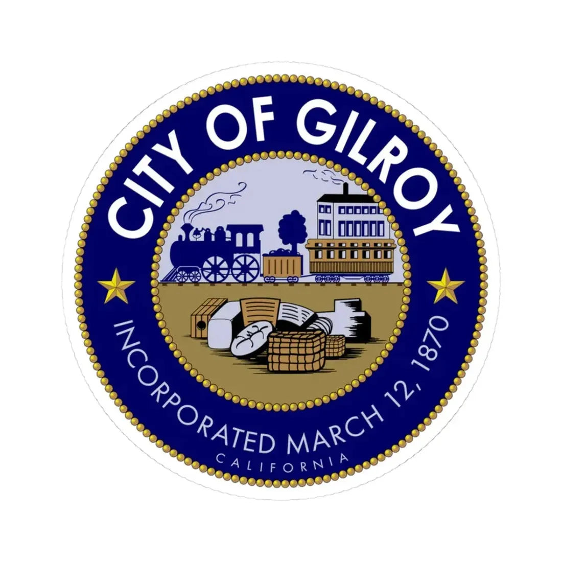 Seal of Gilroy California (United States) STICKER Vinyl Kiss-Cut Decal 3 Inch White - The Sticker Space