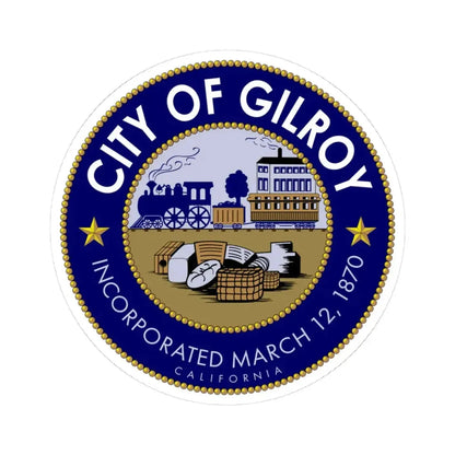 Seal of Gilroy California (United States) STICKER Vinyl Kiss-Cut Decal 3 Inch White - The Sticker Space