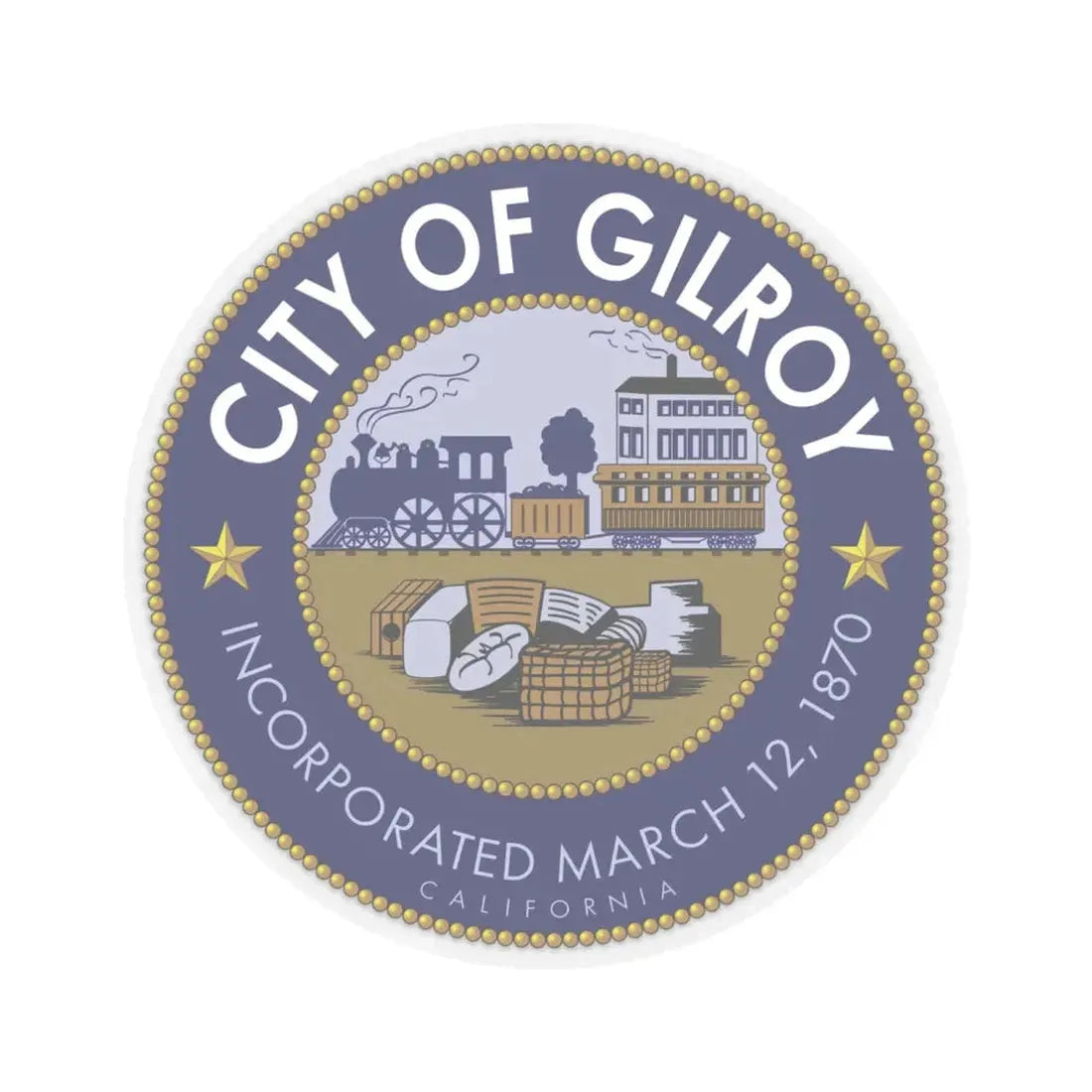 Seal of Gilroy California (United States) STICKER Vinyl Kiss-Cut Decal 6 Inch Transparent - The Sticker Space