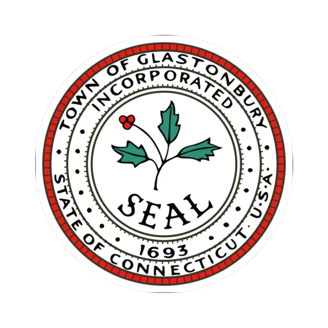Seal of Glastonbury Connecticut (United States) STICKER Vinyl Kiss-Cut Decal 2 Inch White - The Sticker Space