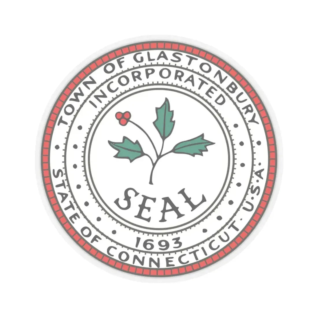 Seal of Glastonbury Connecticut (United States) STICKER Vinyl Kiss-Cut Decal 3 Inch Transparent - The Sticker Space