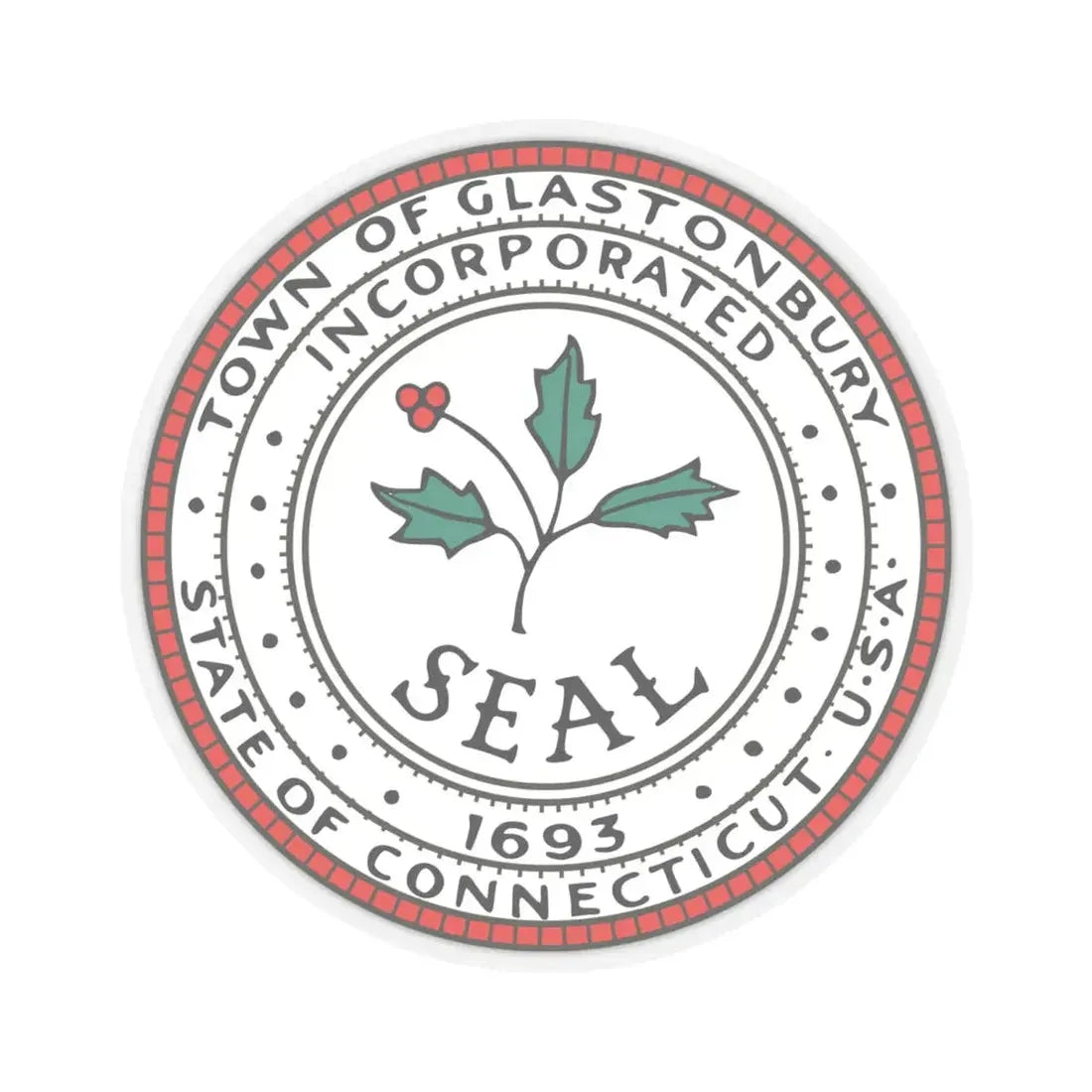 Seal of Glastonbury Connecticut (United States) STICKER Vinyl Kiss-Cut Decal 6 Inch Transparent - The Sticker Space