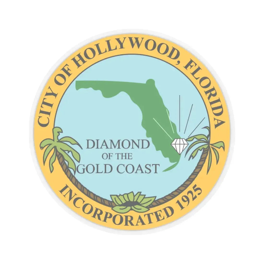 Seal of Hollywood Florida (United States) STICKER Vinyl Kiss-Cut Decal 2 Inch Transparent - The Sticker Space