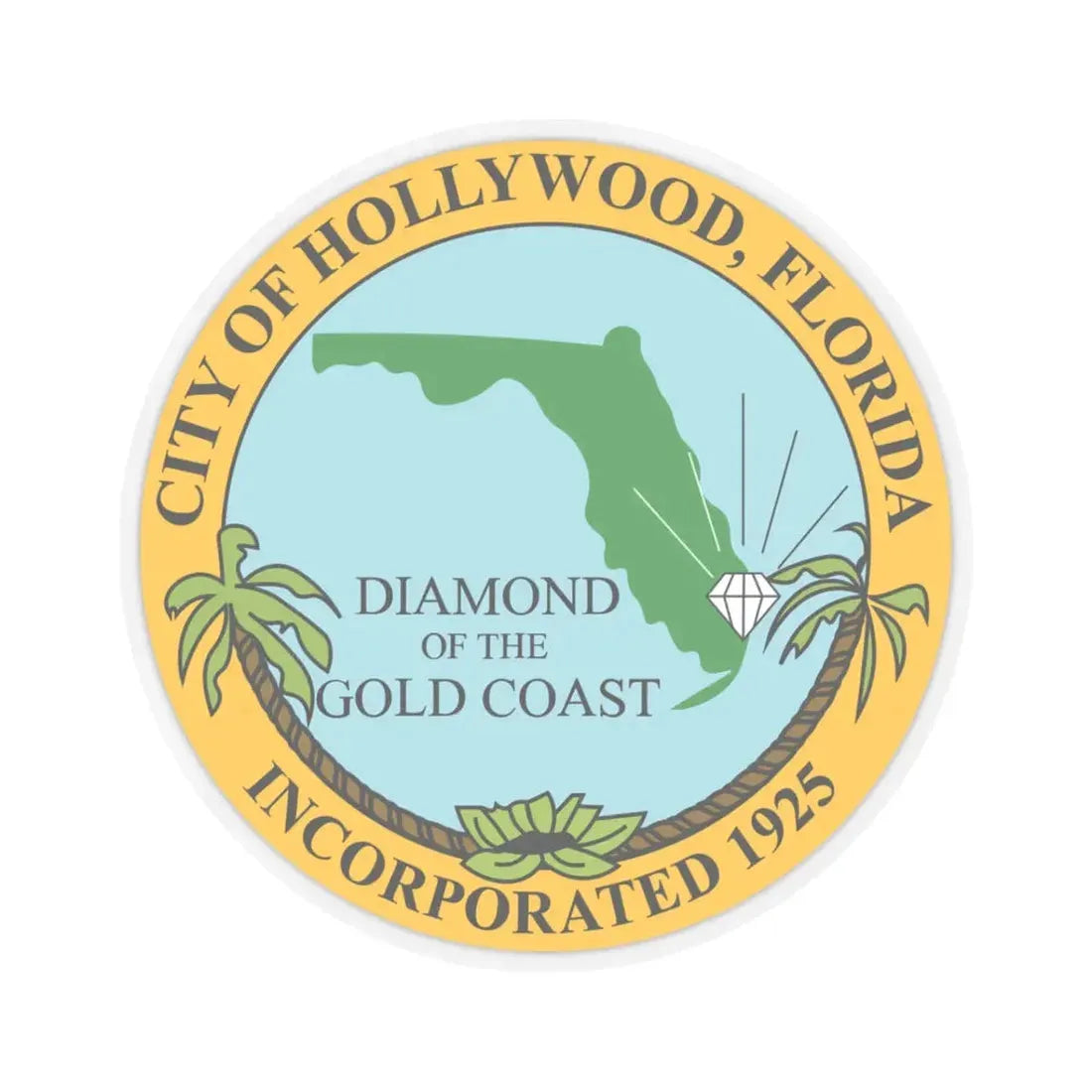 Seal of Hollywood Florida (United States) STICKER Vinyl Kiss-Cut Decal 3 Inch Transparent - The Sticker Space