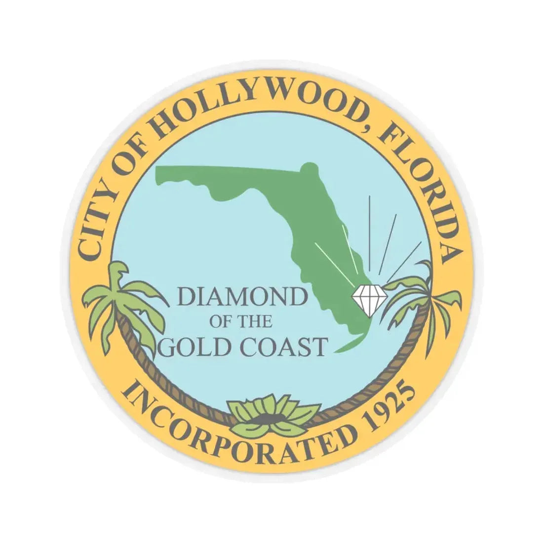 Seal of Hollywood Florida (United States) STICKER Vinyl Kiss-Cut Decal 6 Inch Transparent - The Sticker Space