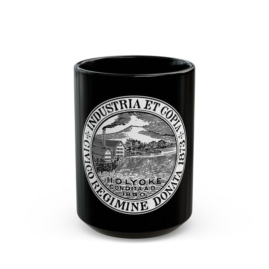 Seal of Holyoke Massachusetts - Black Coffee Mug-15oz-The Sticker Space