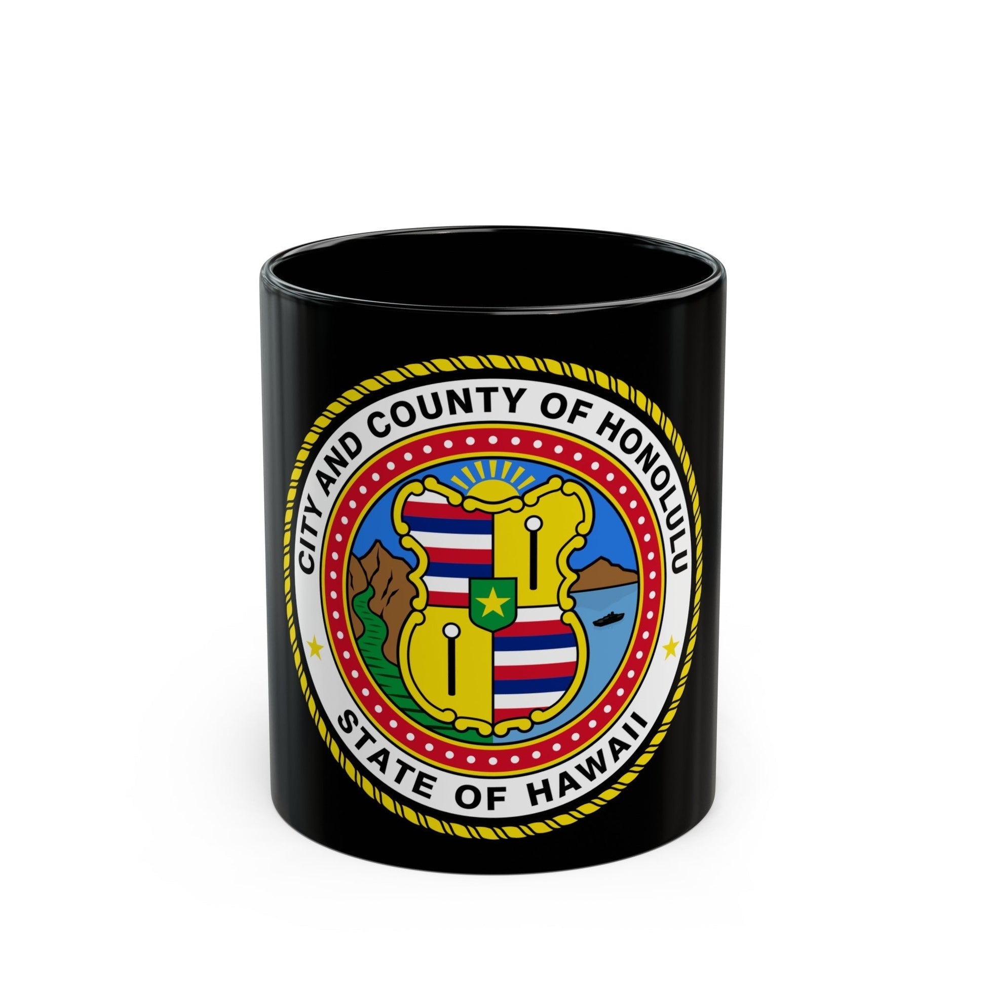 Seal of Honolulu Hawaii - Black Coffee Mug-11oz-The Sticker Space