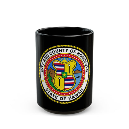 Seal of Honolulu Hawaii - Black Coffee Mug-15oz-The Sticker Space