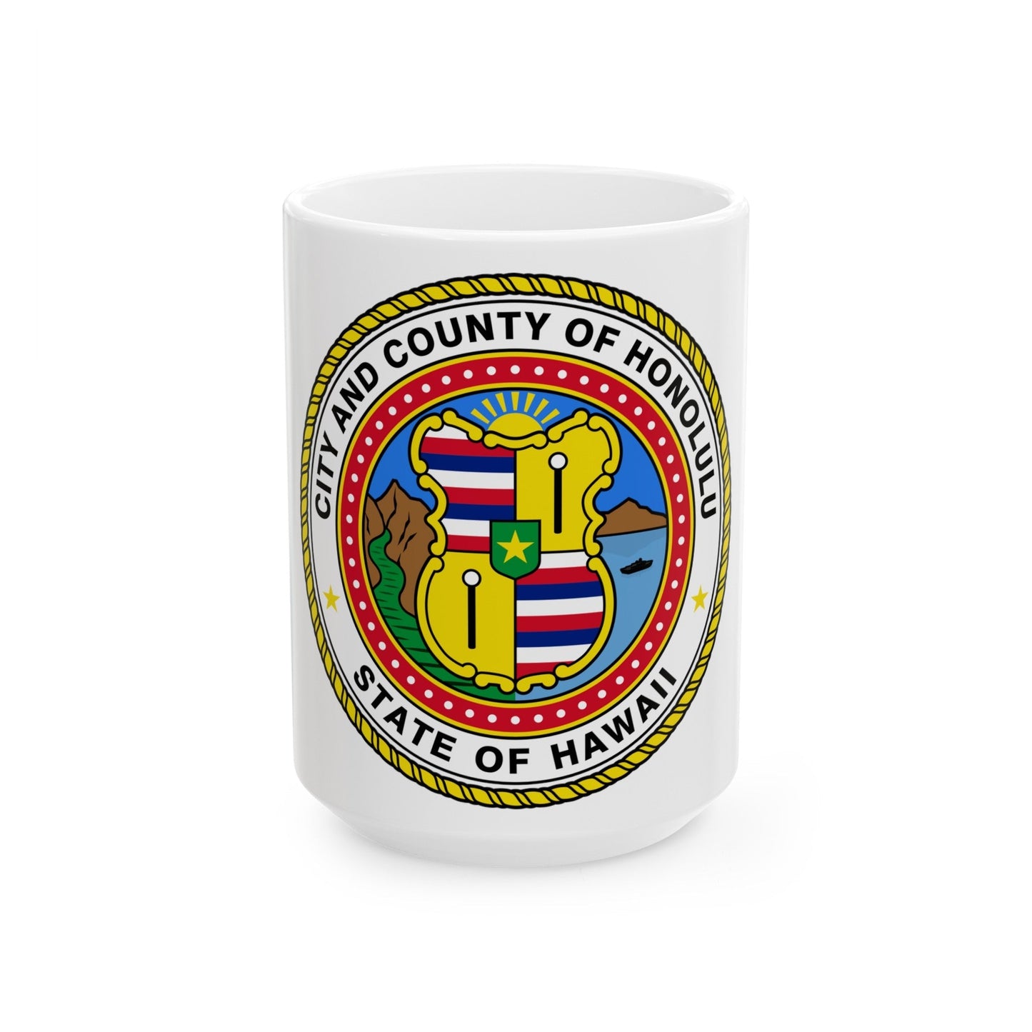 Seal of Honolulu Hawaii - White Coffee Mug-15oz-The Sticker Space